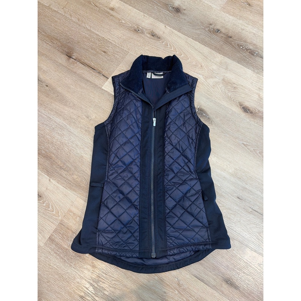 Athleta Women Navy Blue Quilted Full Zip Active Vest Fleece Collar Small